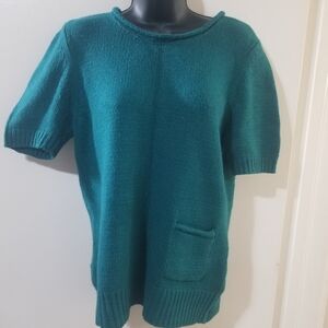 Mexx Teal Knit Short Sleeve Sweater Women’s M Pocket Tunic Top Fall Cozy